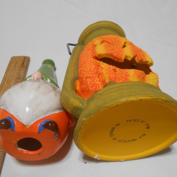 LOT HALLOWEEN DECOR PUMPKIN CANDLE HOLDER LANTERN & PORCELAIN GNOME 6 INCHES π - Picture 6 of 9